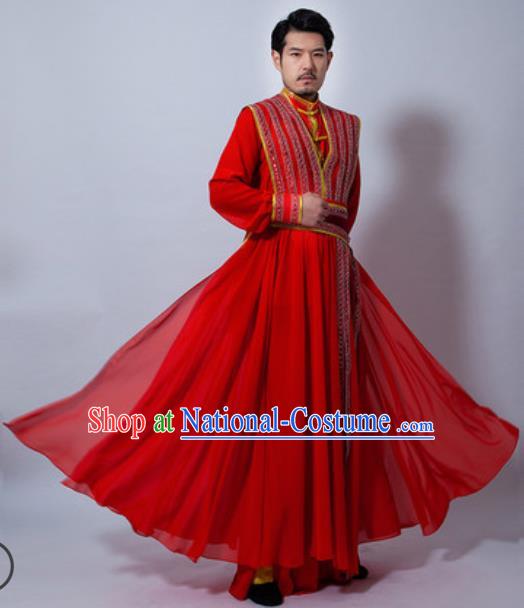 Chinese Folk Dance Drum Dance Yanko Dance Red Costume Classical Dance Clothing for Men