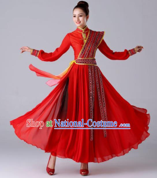 Chinese Traditional Umbrella Dance Red Costume Classical Dance Stage Performance Dress for Women