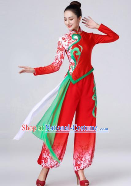 Chinese Traditional Yanko Dance Costume Folk Dance Stage Performance Red Dress for Women