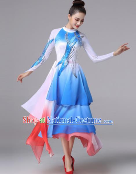 Top Grade Modern Dance Chorus Costume Traditional Spring Festival Gala Stage Performance Blue Dress for Women