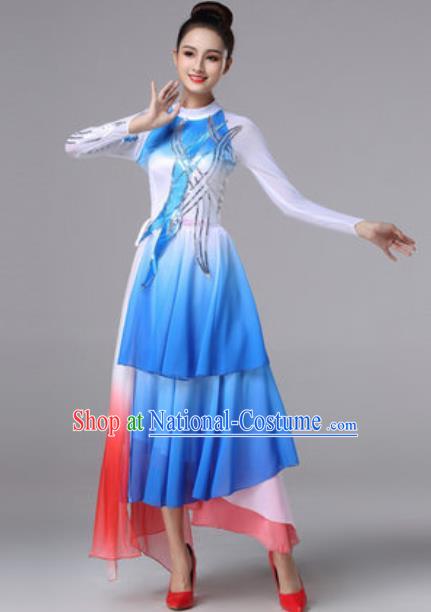 Top Grade Modern Dance Chorus Costume Traditional Spring Festival Gala Stage Performance Blue Dress for Women