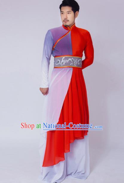 Chinese Traditional Folk Dance Red Costume Classical Dance Drum Dance Clothing for Men