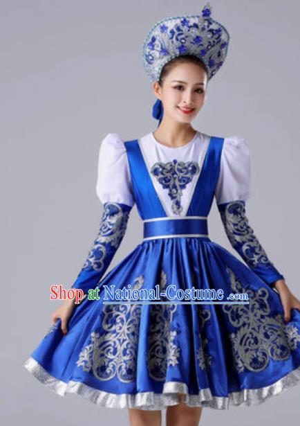 Top Grade Europe Court Dance Costume Russia National Stage Performance Royalblue Dress for Women