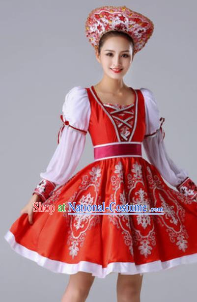 Top Grade Europe Court Dance Costume Russia National Stage Performance Red Dress for Women