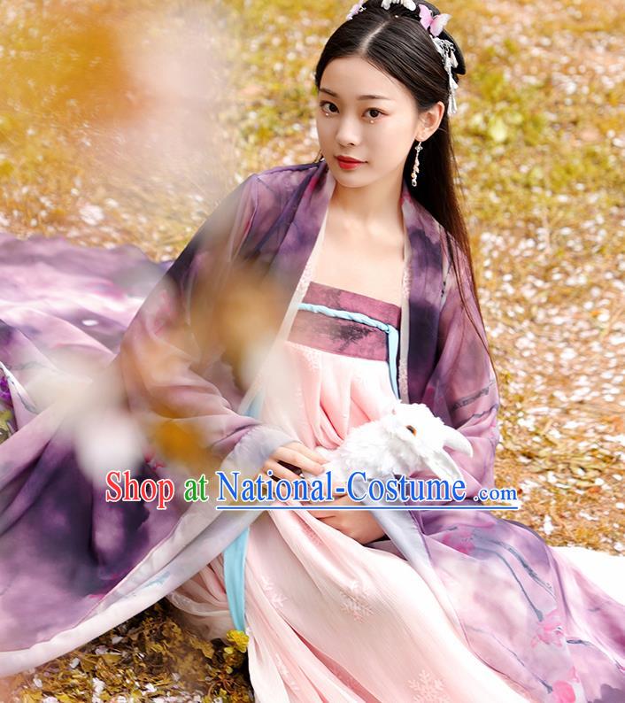 Chinese Ancient Goddess Peri Hanfu Dress Tang Dynasty Imperial Consort Historical Costume for Women