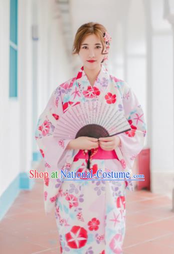 Japanese Traditional Handmade Printing Sakura Kimono Dress Asian Japan Geisha Yukata Costume for Women