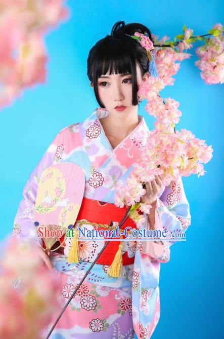 Japanese Traditional Handmade Light Purple Kimono Dress Asian Japan Geisha Yukata Costume for Women