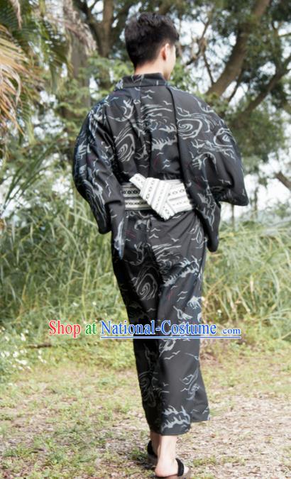 Japanese Traditional Samurai Black Kimono Robe Asian Japan Handmade Warrior Yukata Costume for Men