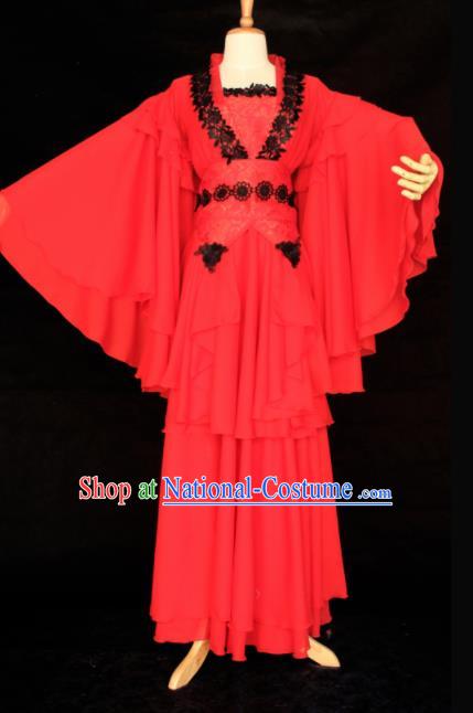 Chinese Traditional Cosplay Peri Princess Costume Ancient Swordswoman Red Hanfu Dress for Women