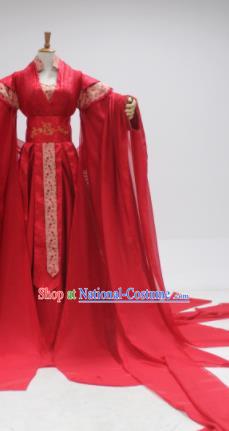 Chinese Traditional Cosplay Peri Princess Wedding Costume Ancient Swordswoman Red Hanfu Dress for Women