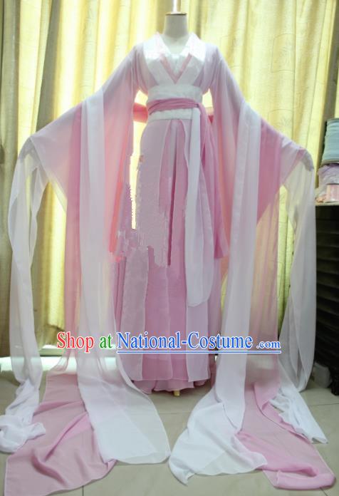 Chinese Traditional Cosplay Princess Costume Ancient Swordswoman Pink Hanfu Dress for Women