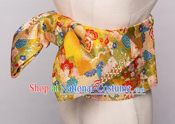 Japanese Traditional Handmade Kimono Belts Asian Japan Geisha Yukata Golden Brocade Waistband for Women