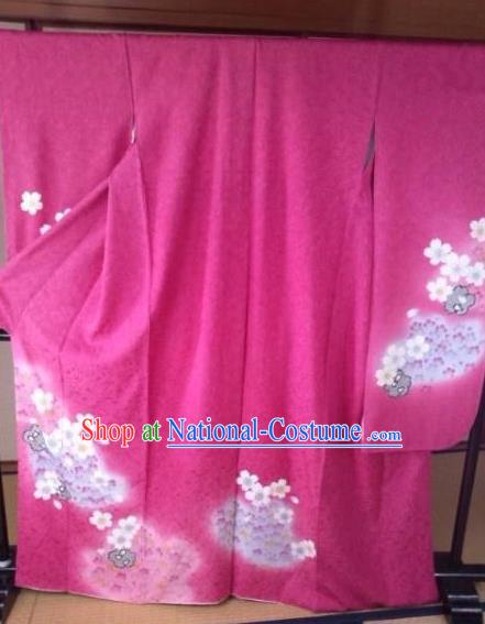 Japanese Traditional Costume Geisha Rosy Furisode Kimono Asian Japan Yukata Dress for Women