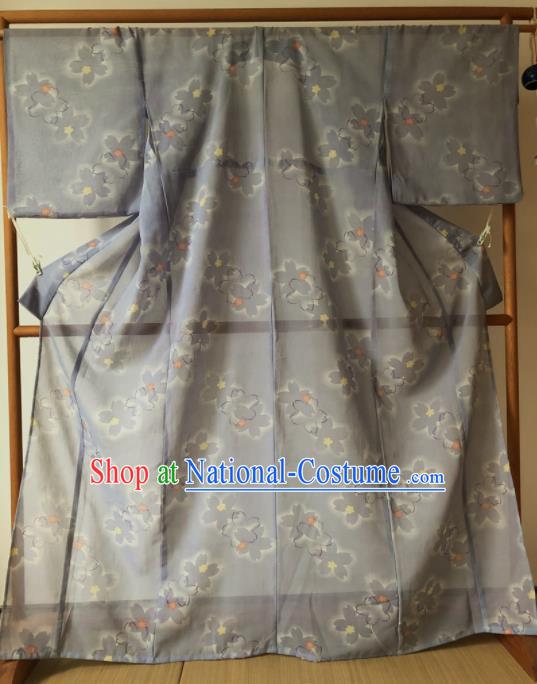 Japanese Traditional Costume Geisha Grey Veil Furisode Kimono Asian Japan Yukata Dress for Women