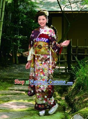 Japanese Traditional Furisode Kimono Asian Japan Costume Geisha Yukata Dress for Women