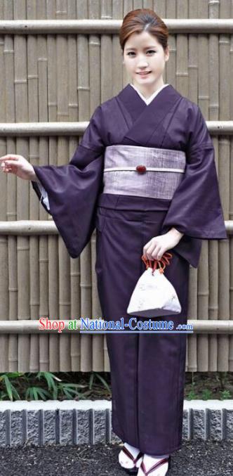 Japanese Traditional Deep Purple Kimono Asian Japan Costume Geisha Yukata Dress for Women