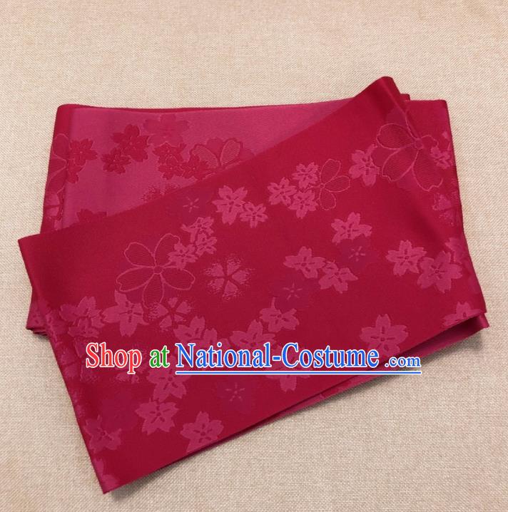 Japanese Traditional Sakura Pattern Dark Red Brocade Yukata Waistband Asian Japan Handmade Kimono Belts for Women