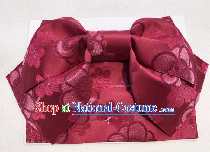 Japanese Traditional Wine Red Bowknot Yukata Waistband Asian Japan Handmade Kimono Belts for Women