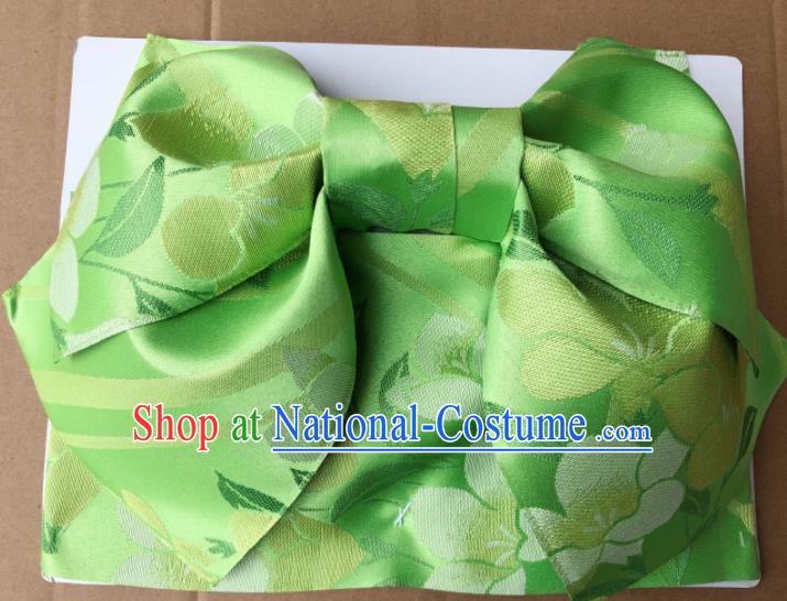 Japanese Traditional Green Bowknot Yukata Waistband Asian Japan Handmade Kimono Belts for Women