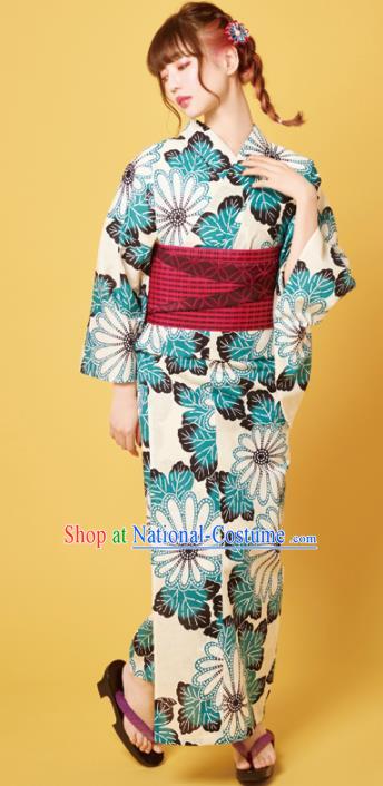 Traditional Japanese Classical Printing Daisy Kimono Asian Japan Costume Geisha Yukata Dress for Women