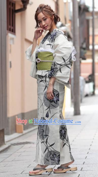 Traditional Japanese Classical Printing Willow Leaf Kimono Asian Japan Costume Geisha Yukata Dress for Women