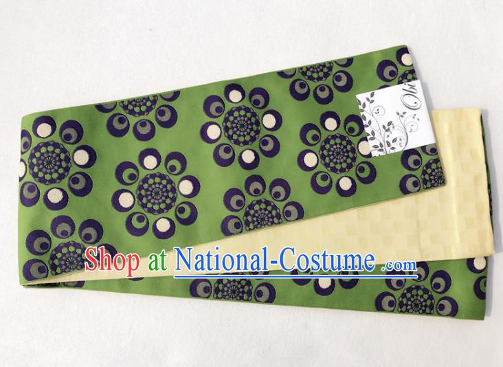 Japanese Traditional Double Side Green Yukata Waistband Asian Japan Handmade Kimono Belts for Women