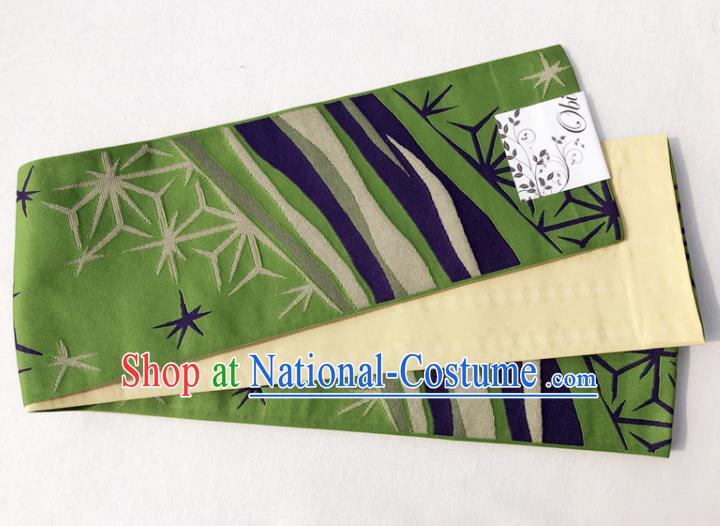 Japanese Traditional Double Side Snowflake Pattern Green Yukata Waistband Asian Japan Handmade Kimono Belts for Women