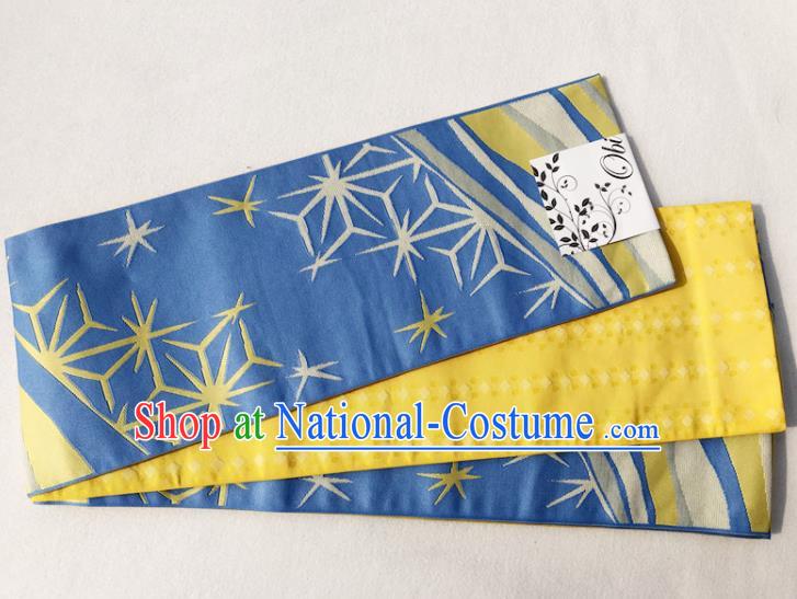 Japanese Traditional Double Side Snowflake Pattern Light Blue Yukata Waistband Asian Japan Handmade Kimono Belts for Women