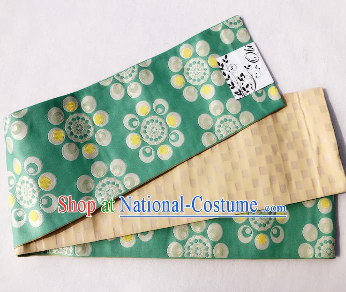 Japanese Traditional Double Side Pattern Green Yukata Waistband Asian Japan Handmade Kimono Belts for Women