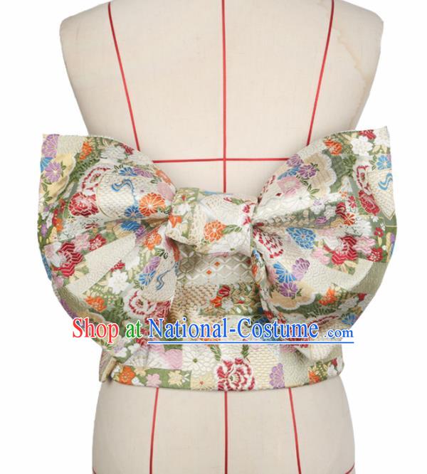 Japanese Traditional White Brocade Bowknot Yukata Waistband Asian Japan Handmade Kimono Belts for Women