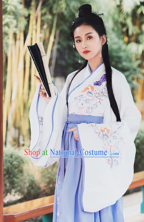 Ancient Chinese Jin Dynasty Princess Historical Costume Traditional Embroidered Hanfu Dress for Women