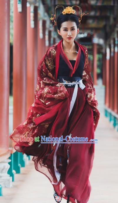 Ancient Chinese Tang Dynasty Princess Historical Costume Traditional Wedding Embroidered Hanfu Dress for Women