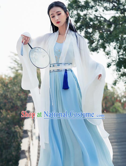 Ancient Chinese Peri Goddess Historical Costume Traditional Song Dynasty Nobility Lady Embroidered Hanfu Dress for Women