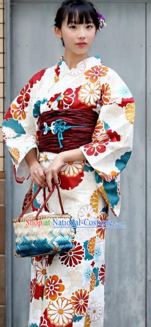 Japanese Classical Printing Daisy Kimono Asian Japan Traditional Costume Geisha Yukata Dress for Women