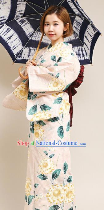 Japanese Classical Printing Chrysanthemum Kimono Asian Japan Traditional Costume Geisha Yukata Dress for Women