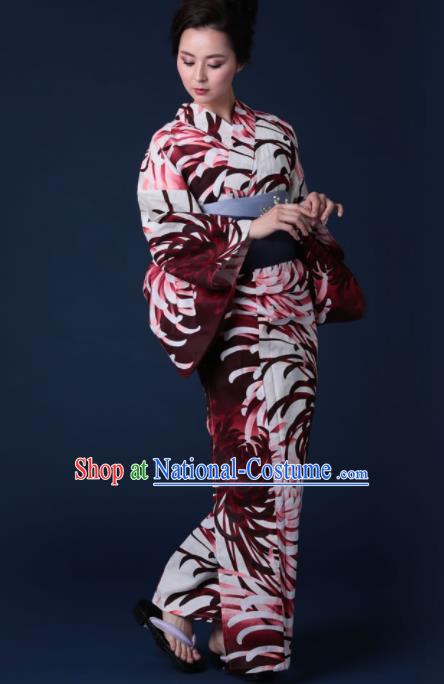 Japanese Classical Printing Chrysanthemum Kimono Asian Japan Traditional Costume Geisha Yukata Dress for Women