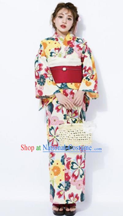 Japanese Classical Printing Flowers Kimono Asian Japan Traditional Costume Geisha Yukata Dress for Women