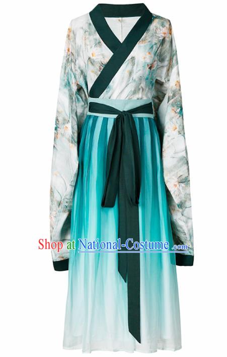 Ancient Chinese Jin Dynasty Princess Historical Costume Traditional Palace Dance Green Hanfu Dress for Women