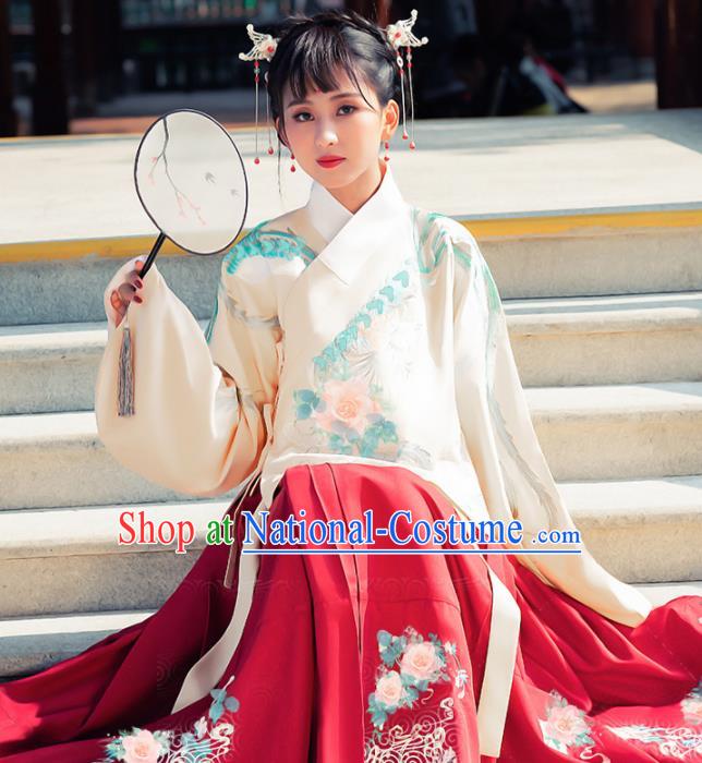 Ancient Chinese Ming Dynasty Princess Historical Costume Traditional Palace Embroidered Hanfu Dress for Women