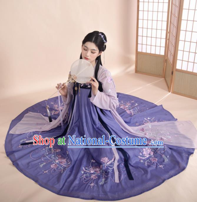 Ancient Chinese Tang Dynasty Princess Historical Costume Traditional Court Dance Embroidered Purple Hanfu Dress for Women