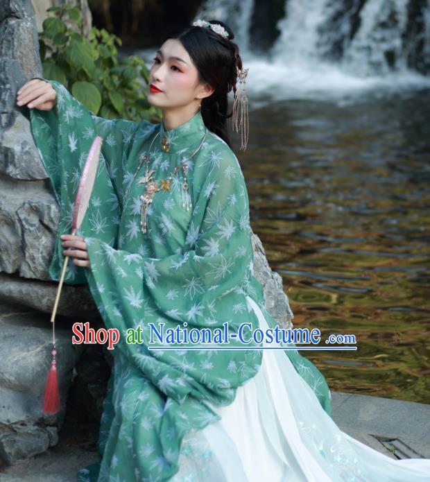 Ancient Chinese Ming Dynasty Dowager Historical Costume Traditional Nobility Lady Green Hanfu Dress for Women