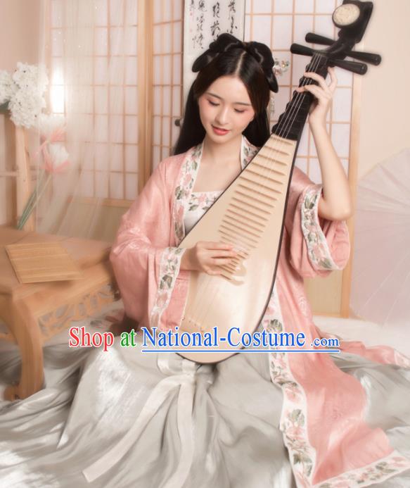 Ancient Chinese Song Dynasty Courtesan Historical Costume Traditional Nobility Lady Embroidered Pink Hanfu Dress for Women