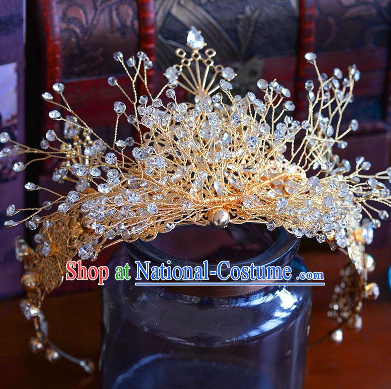 Handmade Baroque Bride Beads Royal Crown European Queen Wedding Hair Accessories for Women