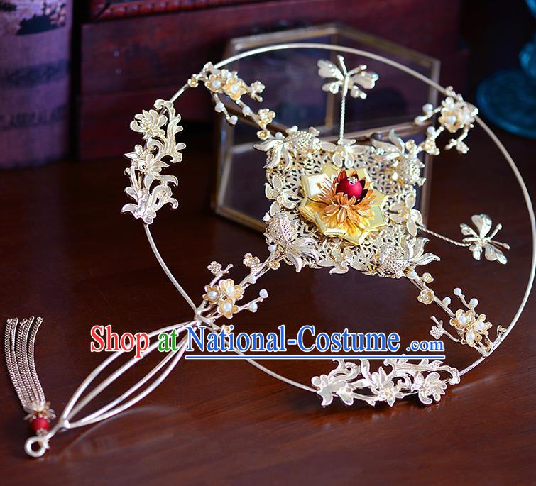 Traditional Chinese Ancient Golden Palace Fans Handmade Wedding Accessories Fans for Women