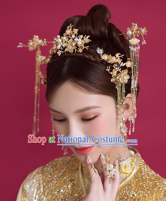 Traditional Chinese Ancient Bride Hair Comb Tassel Hairpins Handmade Wedding Hair Accessories for Women