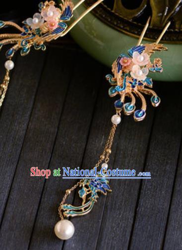 Traditional Chinese Ancient Palace Cloisonne Phoenix Hairpins Handmade Wedding Hair Accessories for Women