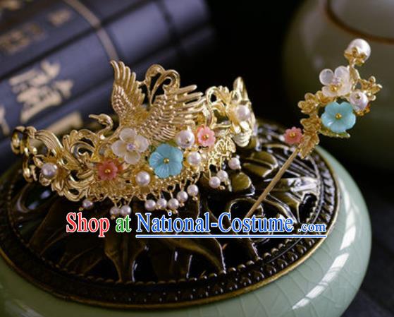 Traditional Chinese Ancient Palace Crane Hair Crown Hairpins Handmade Wedding Hair Accessories for Women