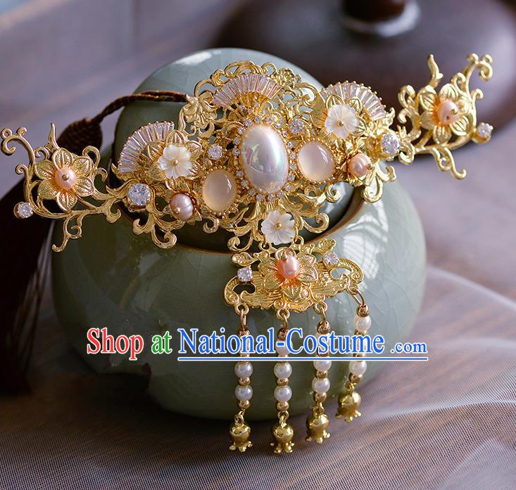 Traditional Chinese Ancient Palace Opal Tassel Hair Crown Hairpins Handmade Wedding Hair Accessories for Women