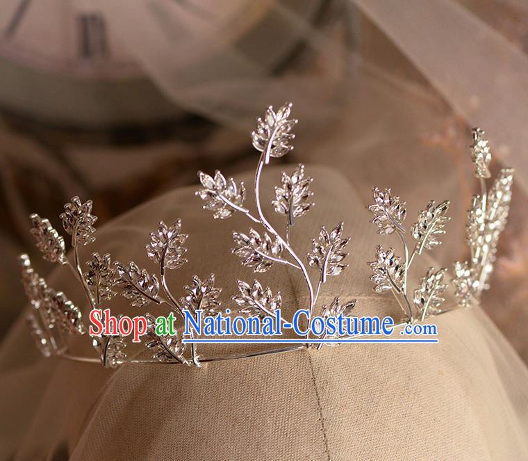 Handmade Wedding Hair Accessories Baroque Bride Leaf Royal Crown for Women