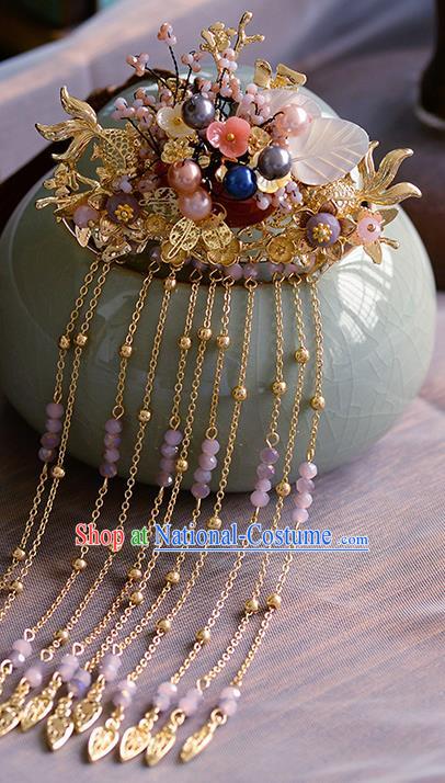 Traditional Chinese Ancient Palace Tassel Goldfish Hair Crown Hairpins Handmade Wedding Hair Accessories for Women